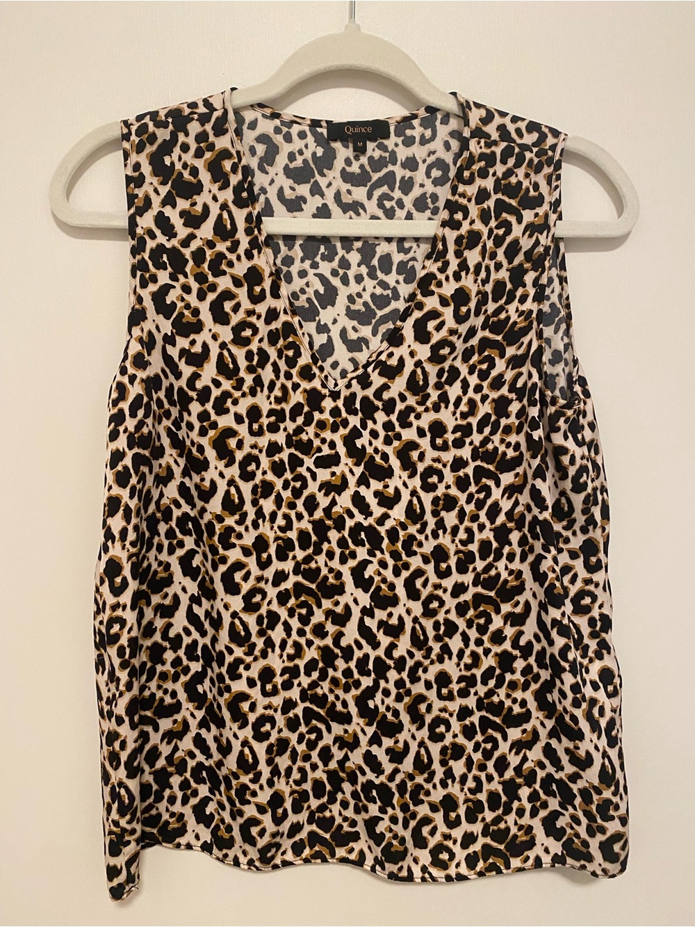 Quince Washable Stretch Silk Leopard Tank Medium
